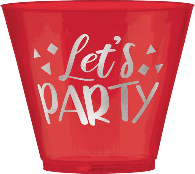 A Reason to Celebrate "Let's Party" Plastic Reusable Tumbler Cups, Red, 9-oz, 30-pk, for Birthday Party Front_Flat