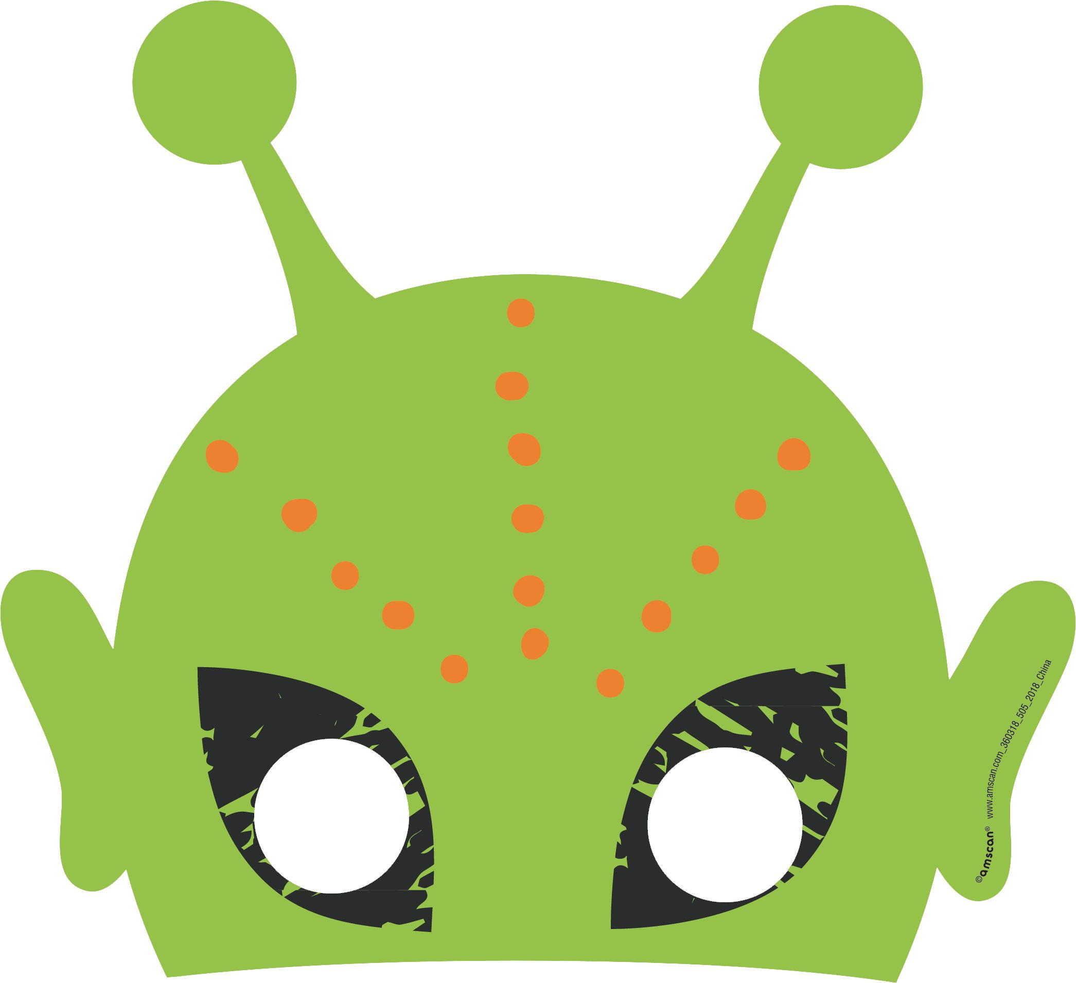 Blast Off Alien Space Paper Masks, Green/White, One Size, 8-pk, Wearable Costume Accessories for Birthdays/Halloween Front_Flat