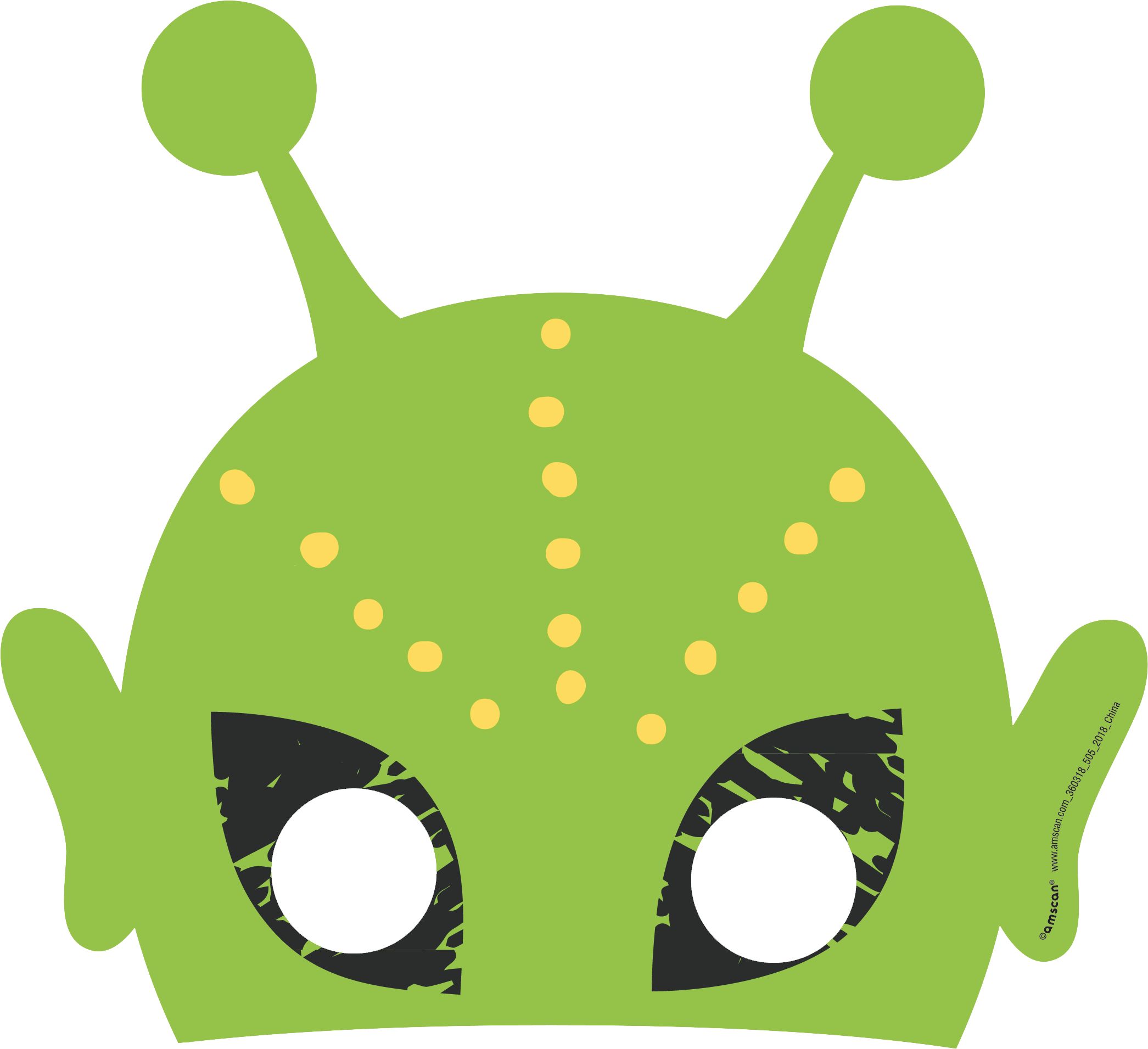 Blast Off Alien Space Paper Masks, Green/White, One Size, 8-pk, Wearable Costume Accessories for Birthdays/Halloween Front_Flat