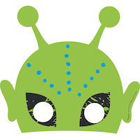 Blast Off Alien Space Paper Masks, Green/White, One Size, 8-pk, Wearable Costume Accessories for Birthdays/Halloween Front_Flat