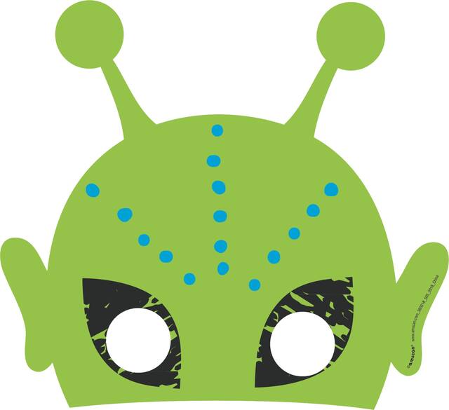 Masques en papier d'extraterrestres de l'espace Blast Off, vert/blanc, taille unique, paq. 8, accessoires de costume à porter pour anniversaires/l'Halloween Front_Flat
