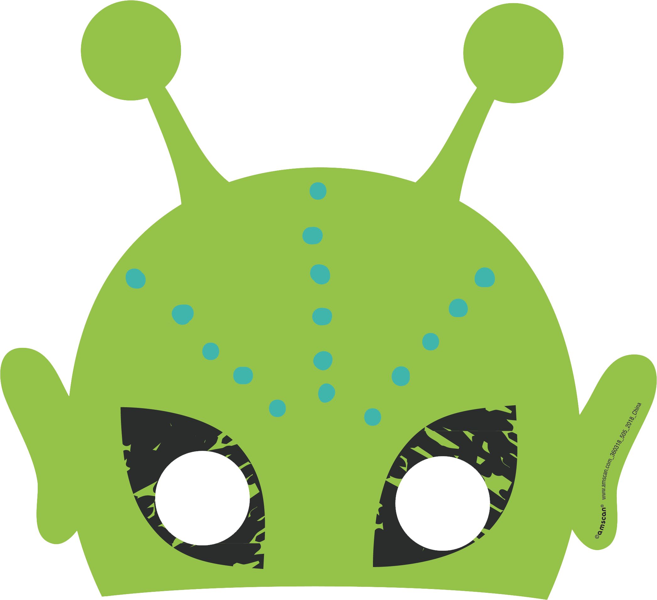 Blast Off Alien Space Paper Masks, Green/White, One Size, 8-pk, Wearable Costume Accessories for Birthdays/Halloween Front_Flat