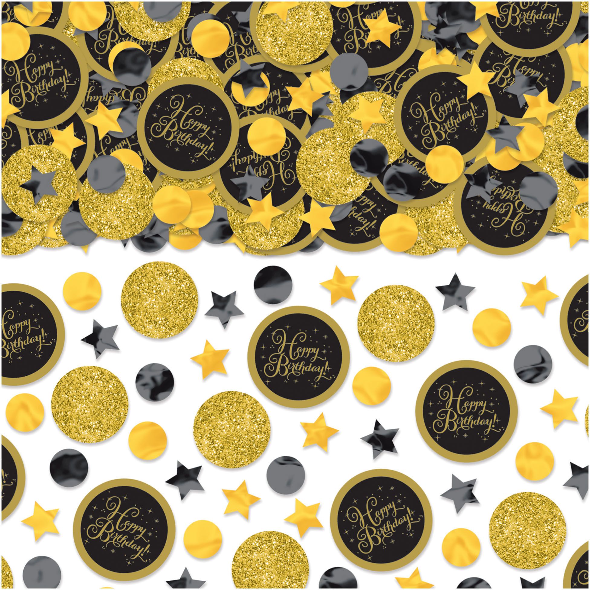 Confettis d'anniversaire noirs et dorés Overhead_Flat