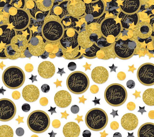 "Happy Birthday" Stars & Circles Glitter Confetti Table Scatter Decoration, Black/Gold, 2.5-oz, for Birthday Party Composite_or_Mixed