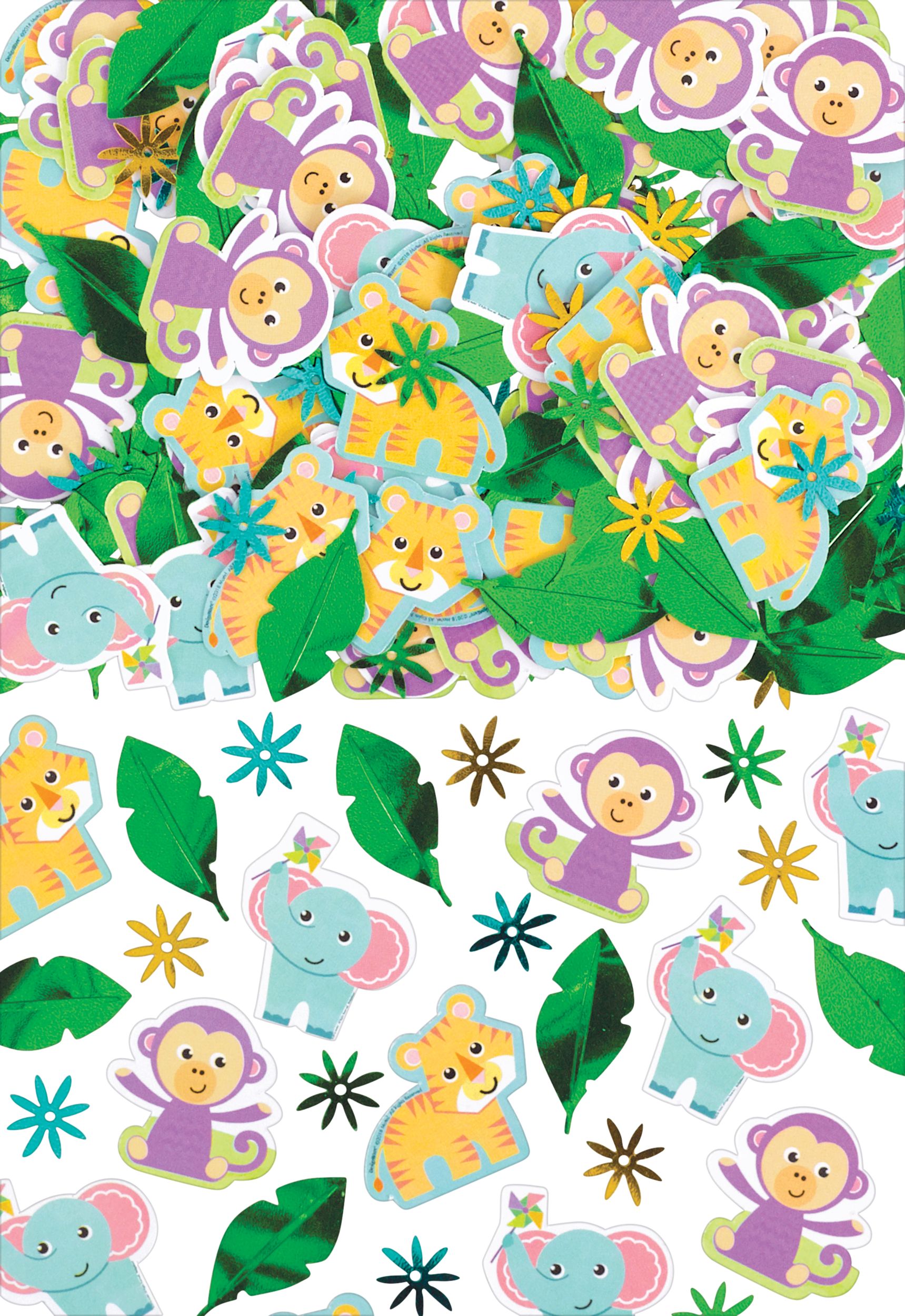 Jungle Baby Tiger/Monkey/Elephant Confetti Table Scatter Decoration, Green/Blue/Purple, 2.5-oz, for Baby Shower Composite_or_Mixed