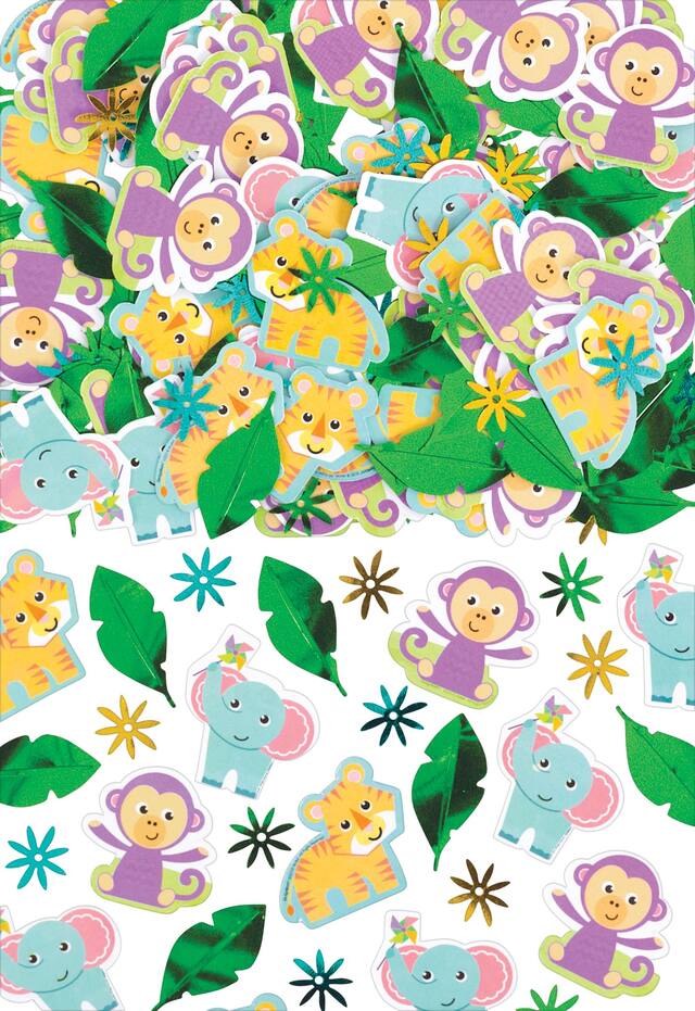 Jungle Baby Tiger/Monkey/Elephant Confetti Table Scatter Decoration, Green/Blue/Purple, 2.5-oz, for Baby Shower Composite_or_Mixed