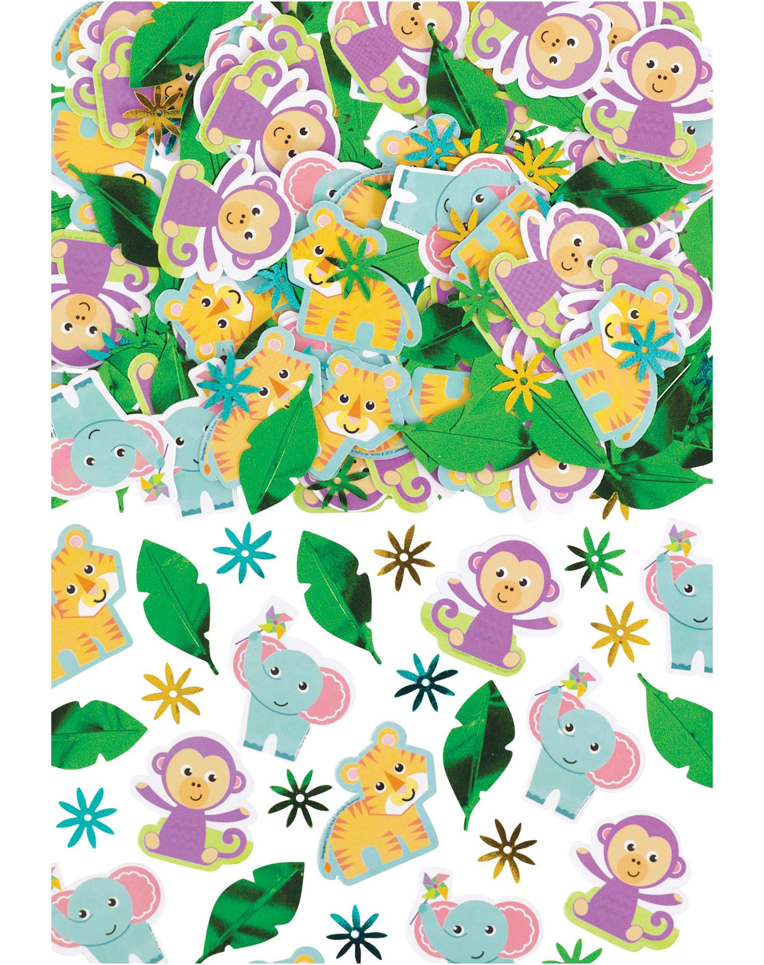 Jungle Baby Tiger/Monkey/Elephant Confetti Table Scatter Decoration, Green/Blue/Purple, 2.5-oz, for Baby Shower Overhead_Flat