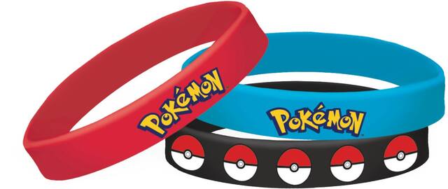 Nintendo Pokémon Rubber Bracelet Wristbands, Black/Blue/Red, One Size, 6-pk, Wearable Favours  for Birthdays Front_Elevated