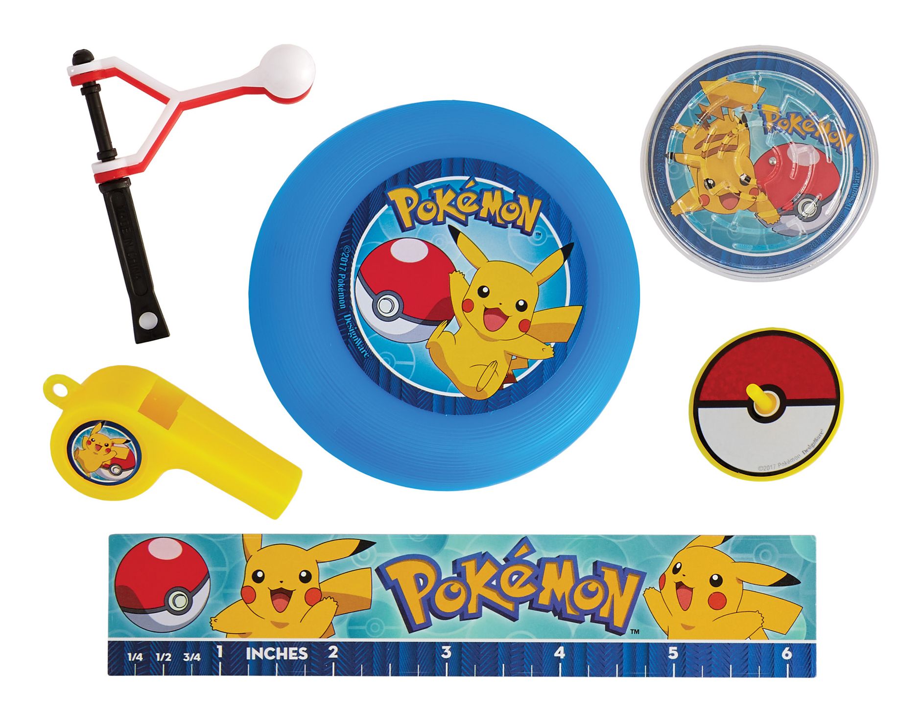 Nintendo Pokémon Pikachu Mega Mix Party Favour Pack, Blue/Yellow/Red, 48-pk, for Birthday/Party Favour Overhead_Flat