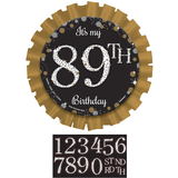 Macaron à ruban et chiffres It's My Birthday, célébrations étincelantes, noir/doré, taille unique, paq. 15, accessoires portables pour anniversaires Front_Flat