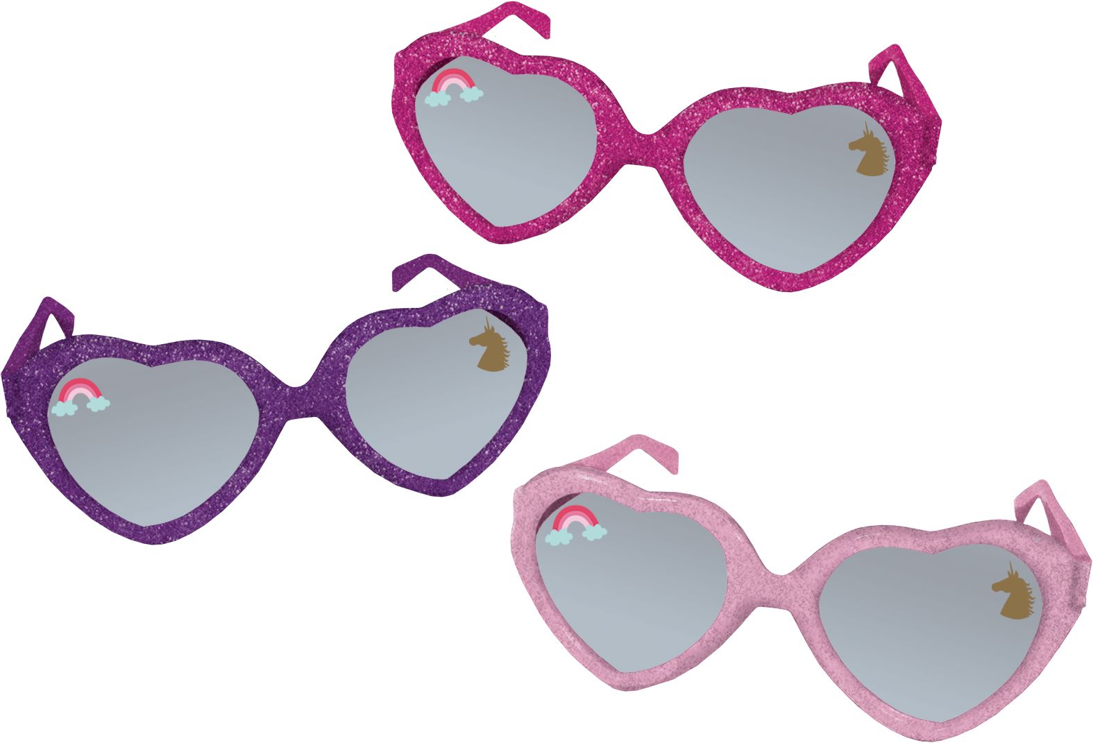 Glitter Magical Unicorn Heart-Shaped Sunglasses, Pink/Bright Pink/Purple, 6-pk Composite_or_Mixed