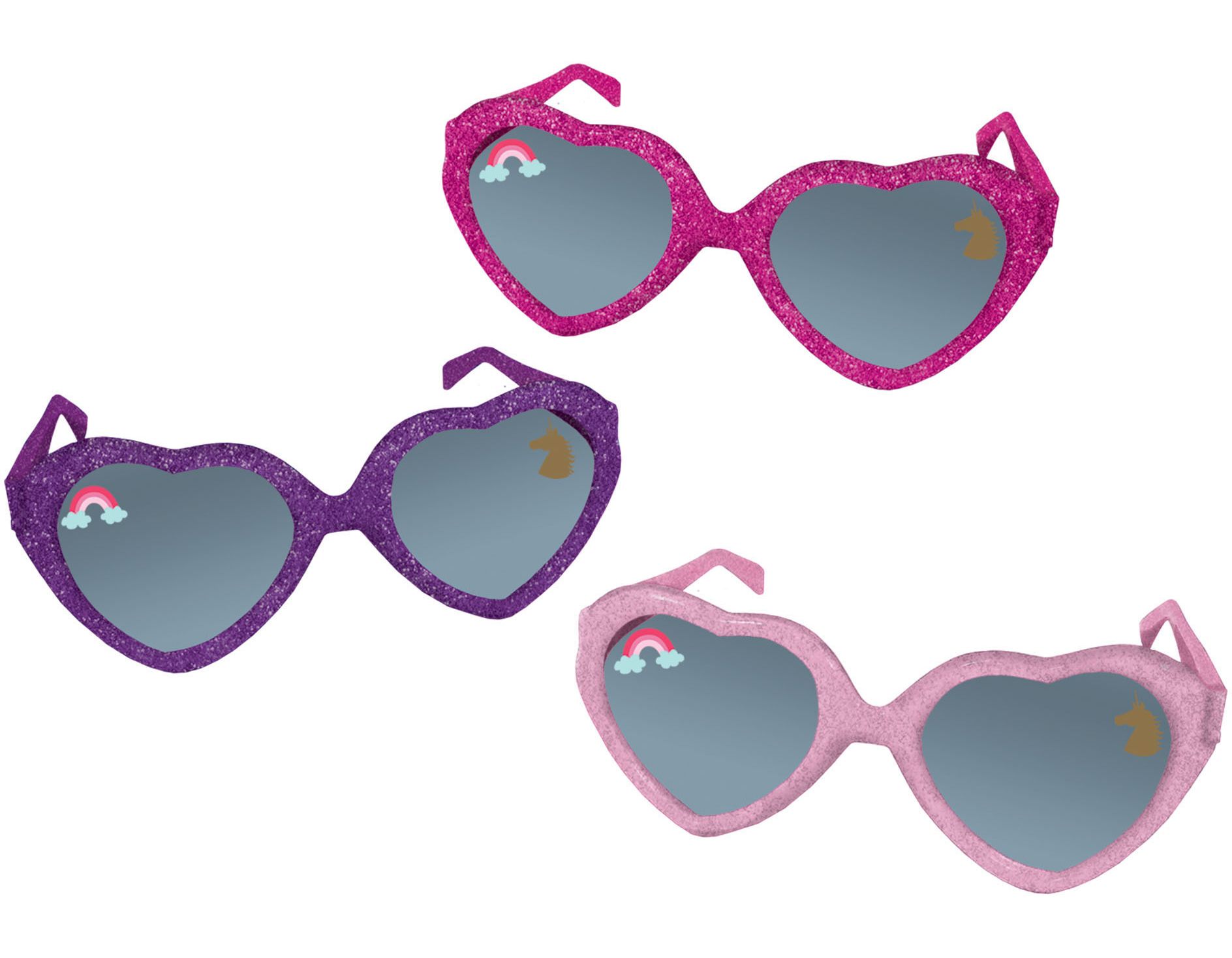 Glitter Magical Unicorn Heart-Shaped Sunglasses, Pink/Bright Pink/Purple, 6-pk Composite_or_Mixed