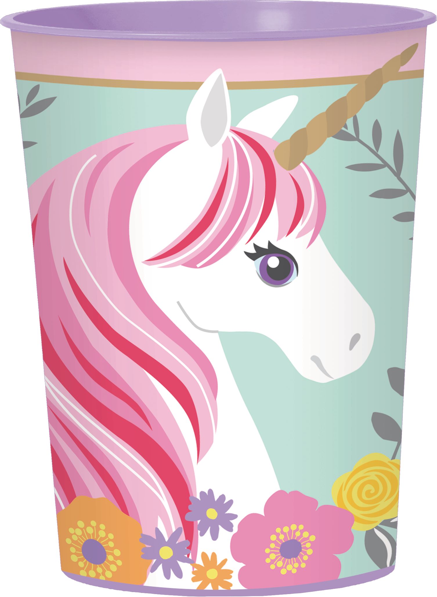 Unicorn Plastic Reusable Favour Cup, Pink/Blue, 16-oz, for Birthday Party Front_Flat