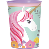 Unicorn Plastic Reusable Favour Cup, Pink/Blue, 16-oz, for Birthday Party Front_Flat