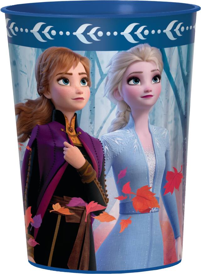 Disney Frozen Anna & Elsa Plastic Reusable Favour Cup, Blue, 16-oz, for Birthday Party Front_Elevated