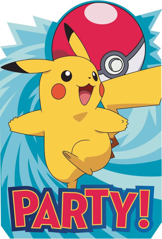 Nintendo Pokémon "Party!" Pikachu Paper Party Invitations with Envelopes, Blue/Yellow, 8-pk, for Birthday Party Front_Flat