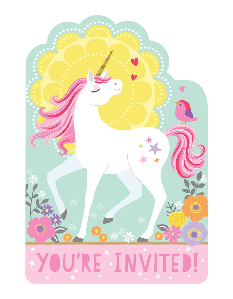 8 cartes d'invitation licorne - Anniversaire licorne