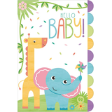 "Hello Baby" Elephant & Giraffe Paper Party Invitations with Envelopes, Multi-Coloured, 8-pk, for Baby Shower Front_Flat