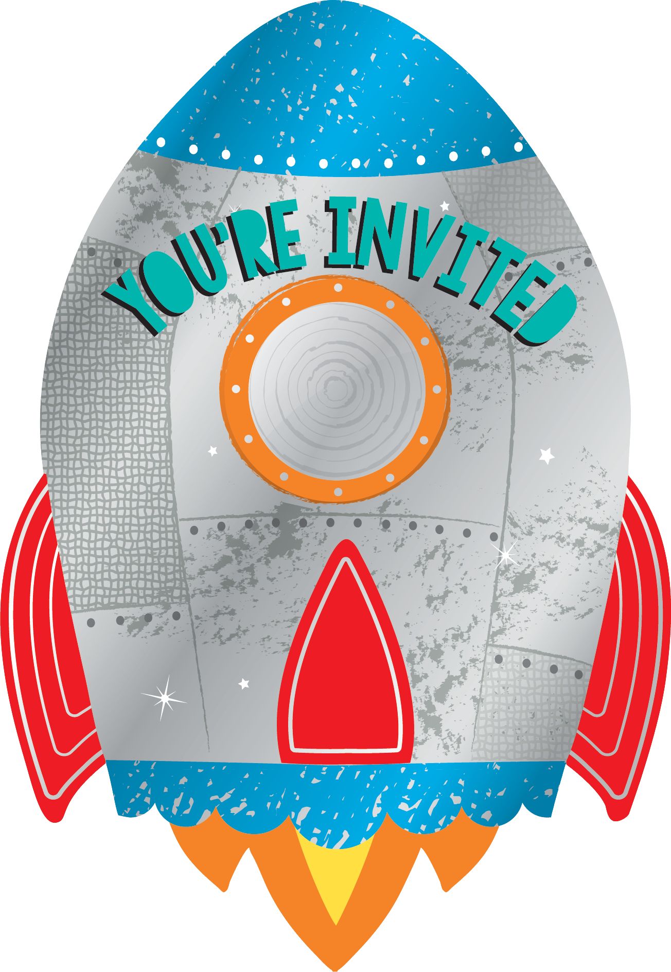 Blast Off Rocket Birthday Party Invitations, 8-pk Front_Flat