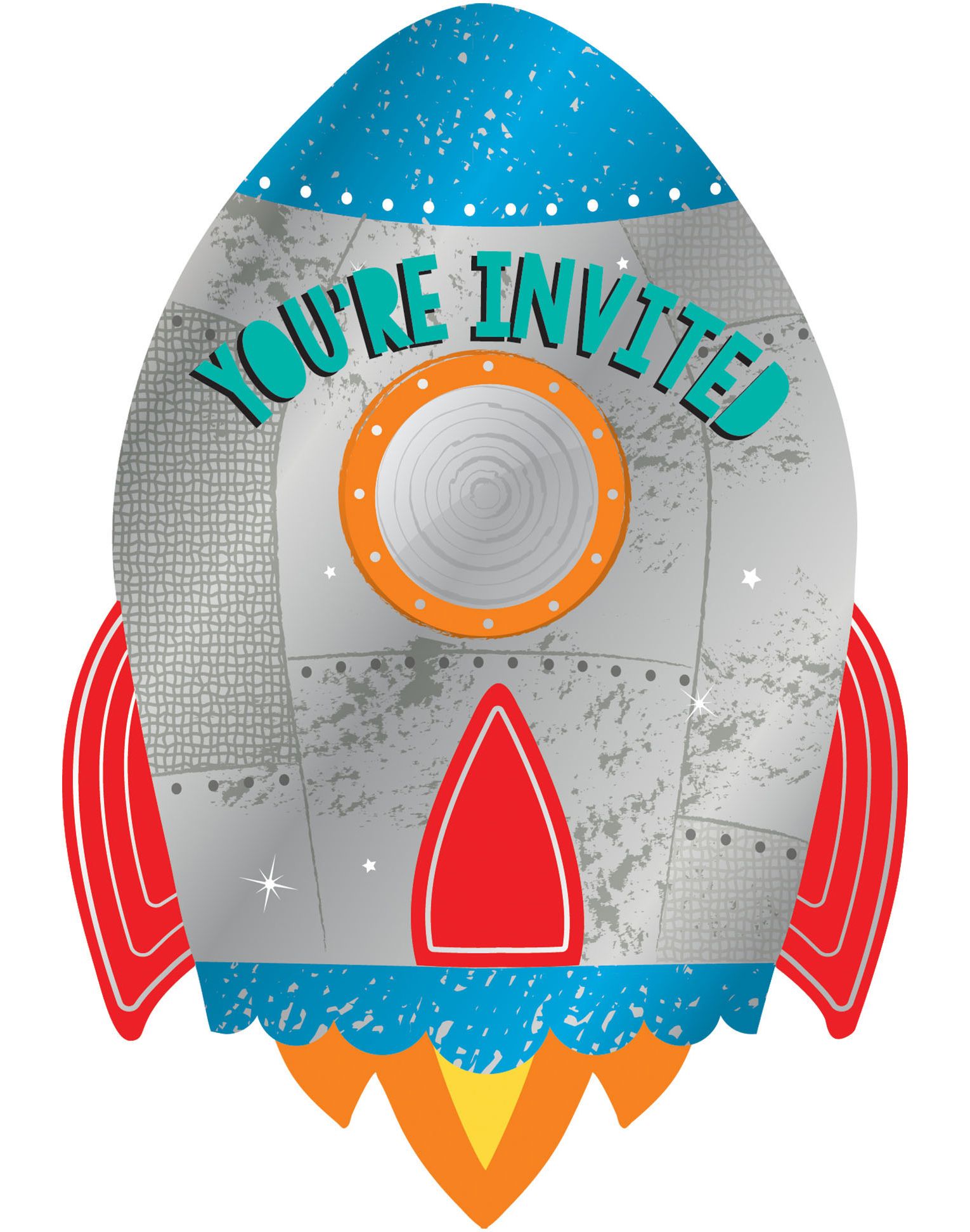Blast Off Rocket Birthday Party Invitations, 8-pk Front_Flat