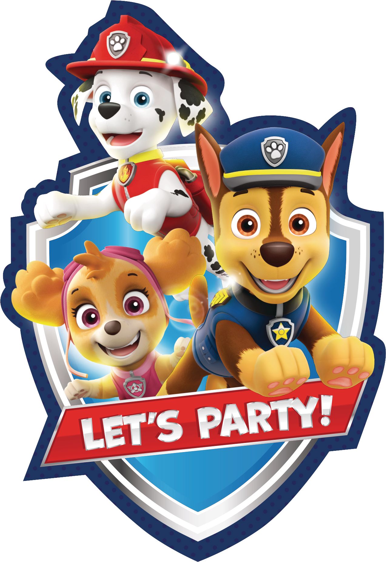 Invitations en papier avec enveloppes pour fête d'anniversaire Nickelodeon Pat'Patrouille, bleu/rouge, paq. 8 Front_Flat