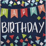 A Reason to Celebrate "Happy Birthday" Square Paper Disposable Beverage Napkins, Navy, 5-in, 16-pk, 2-ply, for Birthday Party Front_Flat