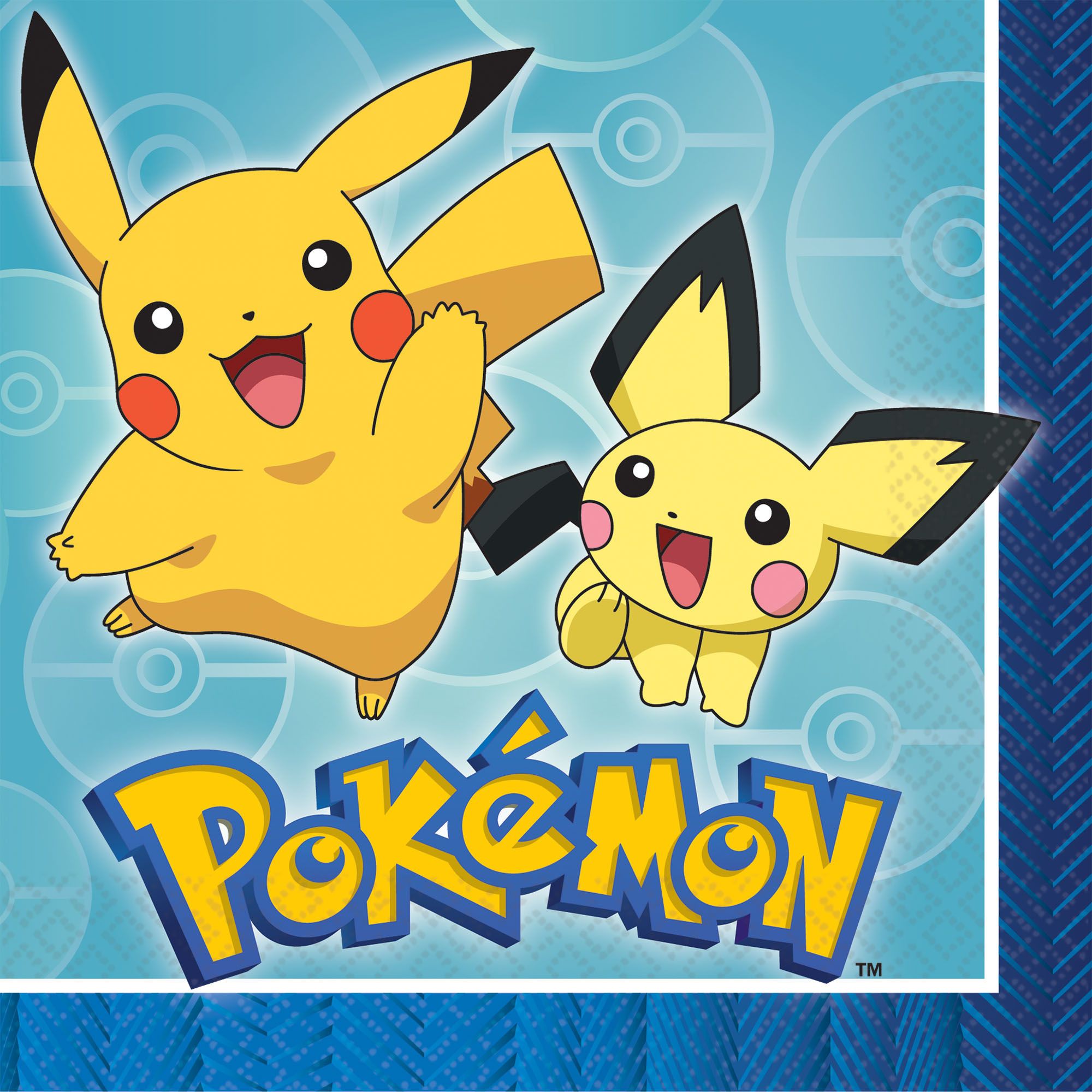 Nintendo Pokémon Pikachu Paper Disposable Lunch Napkins, Blue/Yellow, 6.5-in, 16-pk, for Birthday Party Overhead_Flat