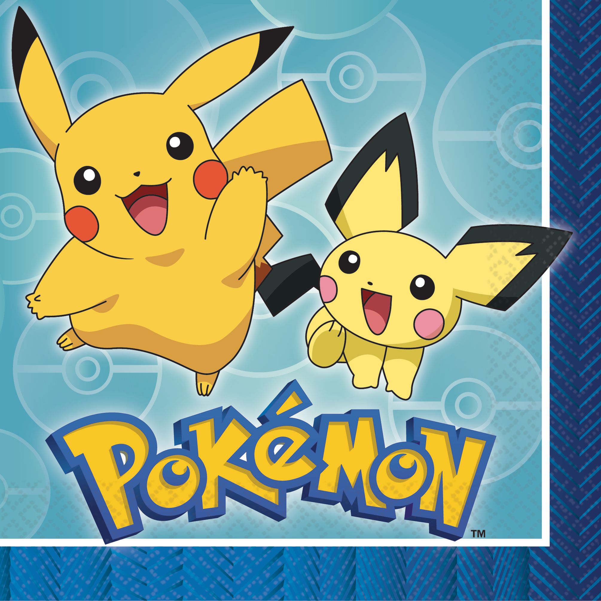 Nintendo Pokémon Pikachu Paper Disposable Lunch Napkins, Blue/Yellow, 6.5-in, 16-pk, for Birthday Party Overhead_Flat