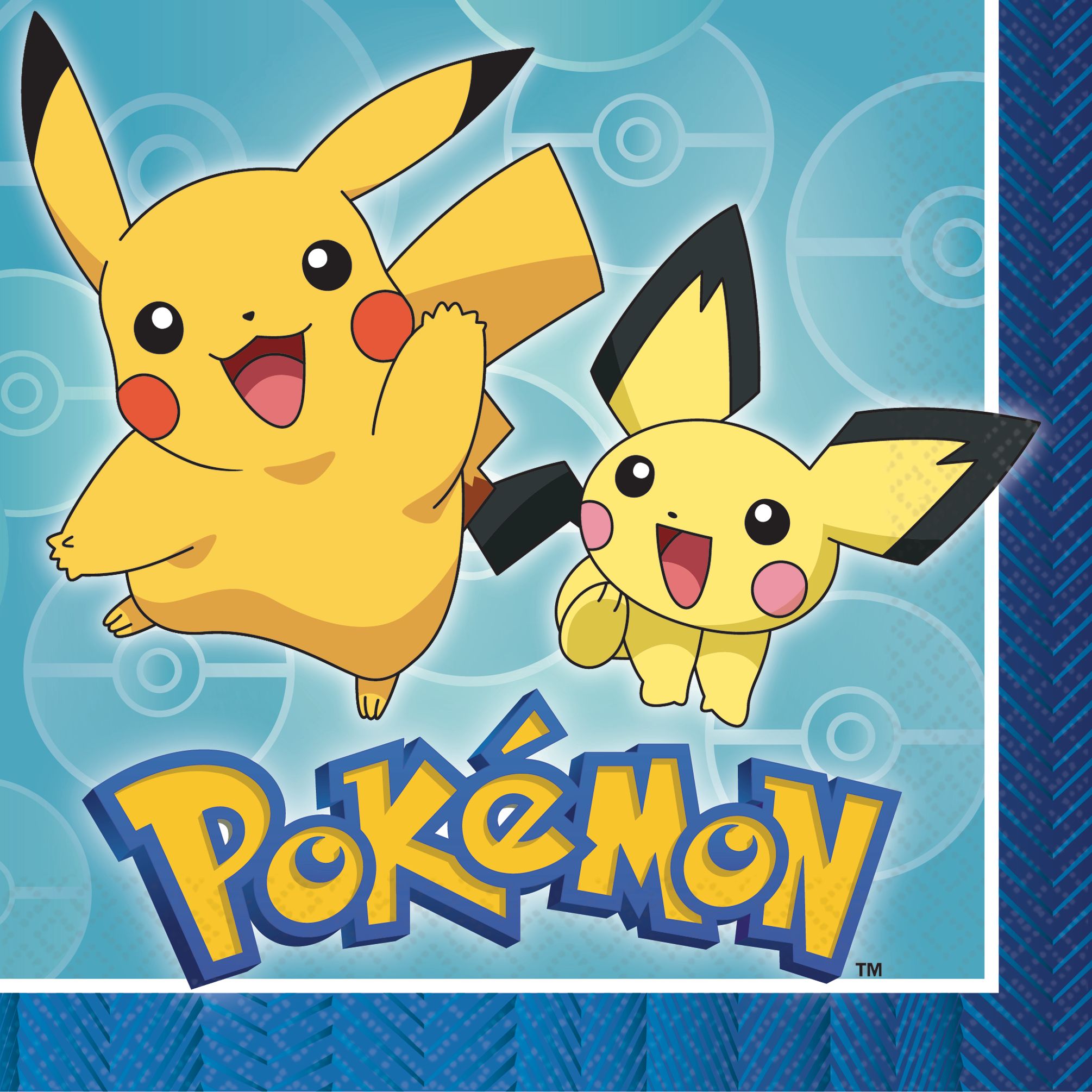 Nintendo Pokémon Pikachu Paper Disposable Lunch Napkins, Blue/Yellow, 6.5-in, 16-pk, for Birthday Party Overhead_Flat