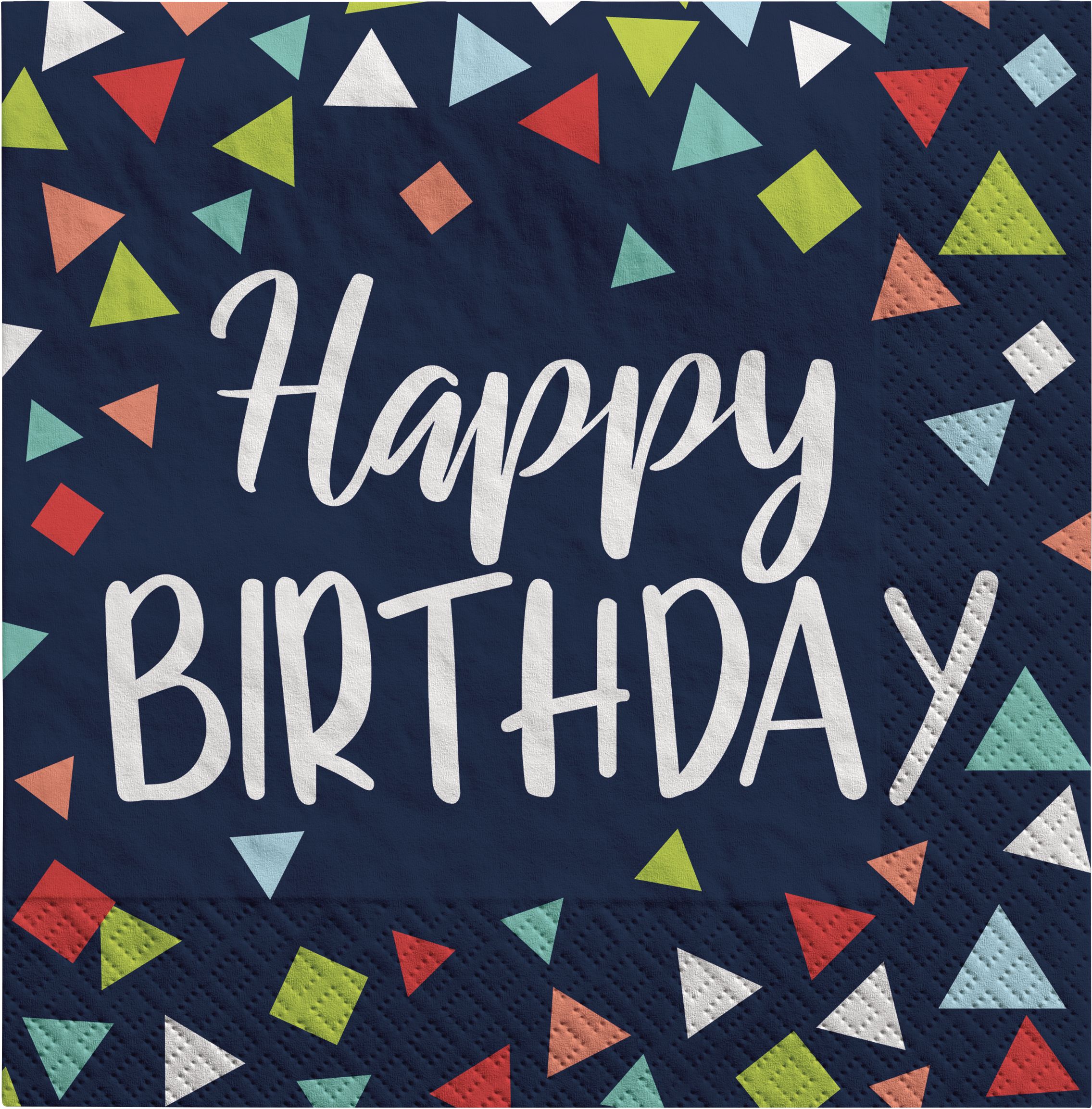 A Reason to Celebrate "Happy Birthday" Square Paper Disposable Lunch Napkins, Navy, 6.5-in, 16-pk, 2-ply, for Birthday Party Overhead_Flat