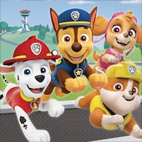 Nickelodeon PAW Patrol Marshall/Chase/Skye Square Paper Disposable Lunch Napkins, Multi-Coloured, 6.5-in, 16-pk, 2-ply, for Birthday Party Overhead_Flat