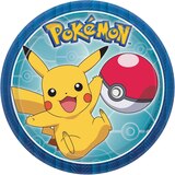 Nintendo Pokémon Pikachu Round Paper Disposable Dessert Plates, Blue/Yellow, 7-in, 8-pk, for Birthday Party Overhead_Flat