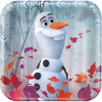 Disney Frozen Olaf Square Paper Disposable Dessert Plates, Silver, 7-in, 8-pk, for Birthday Party Overhead_Flat