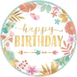 Boho Girl "Happy Birthday" Dessert Paper Plates, 8-pk Overhead_Flat