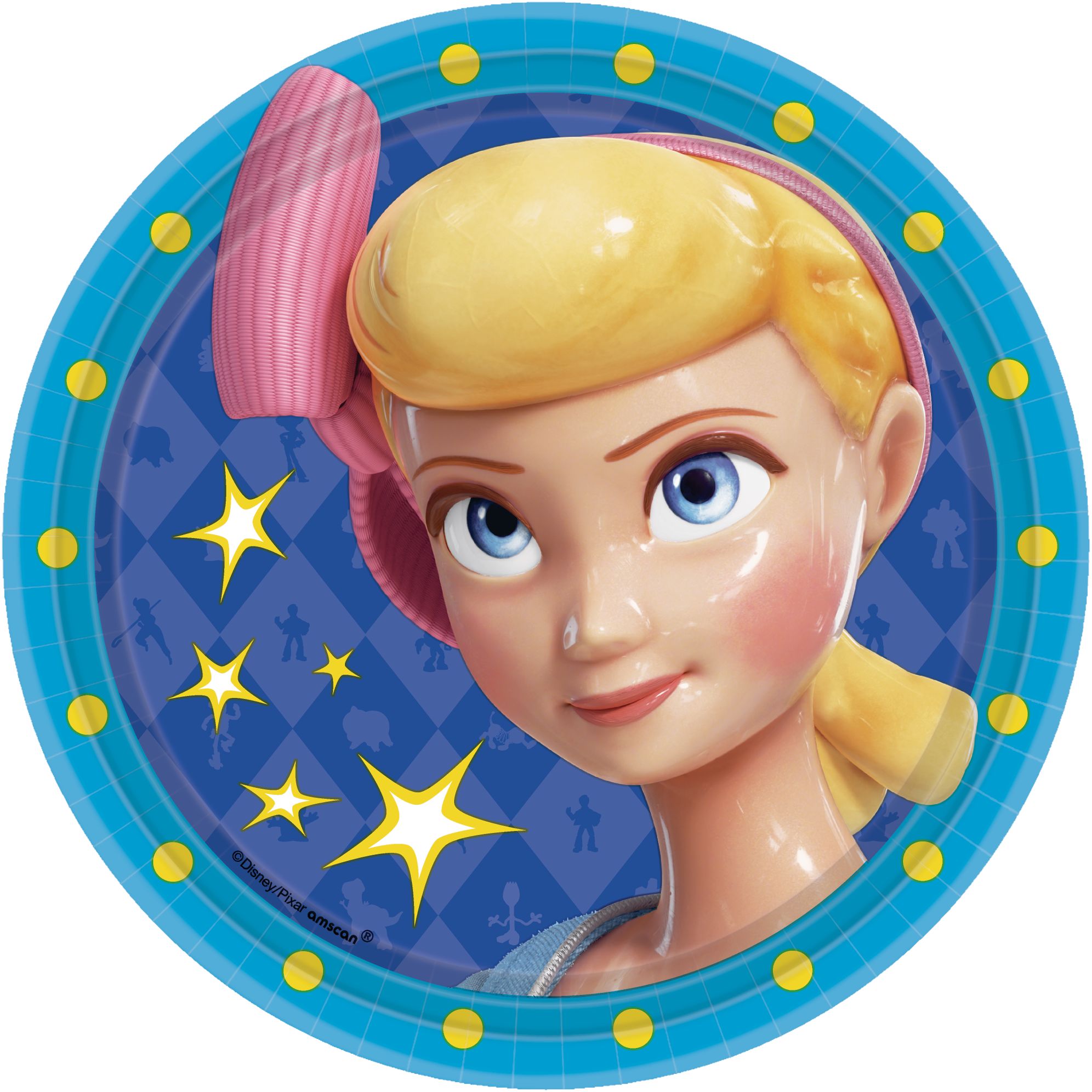 Disney Pixar Toy Story Woody/Buzz Lightyear/Bo Peep Round Paper Disposable Dessert Plates, Blue/Green/Orange, 7-in, 8-pk, for Birthday Party Overhead_Flat