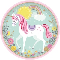 Unicorn Round Paper Disposable Lunch Plates, Blue/Pink, 9-in, 8-pk, for Birthday Party Overhead_Flat