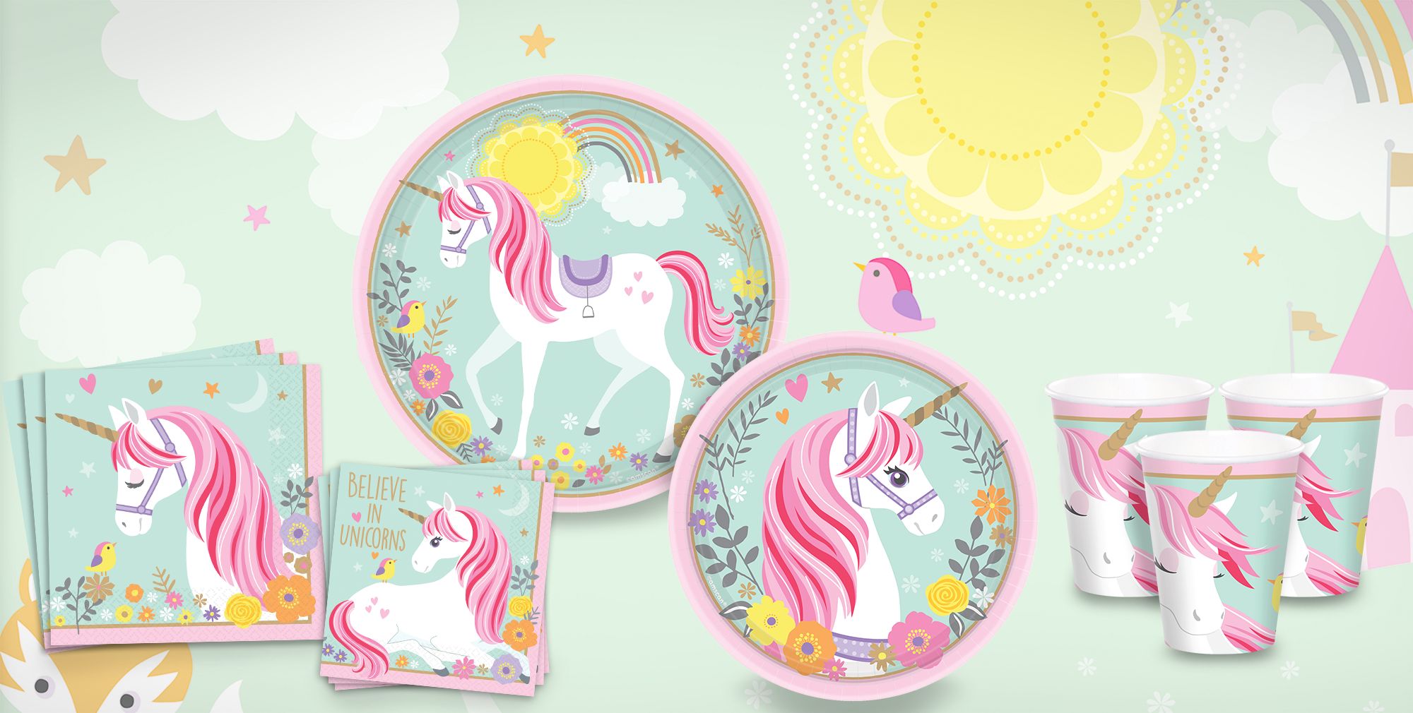Unicorn Round Paper Disposable Lunch Plates, Blue/Pink, 9-in, 8-pk, for Birthday Party Composite_or_Mixed