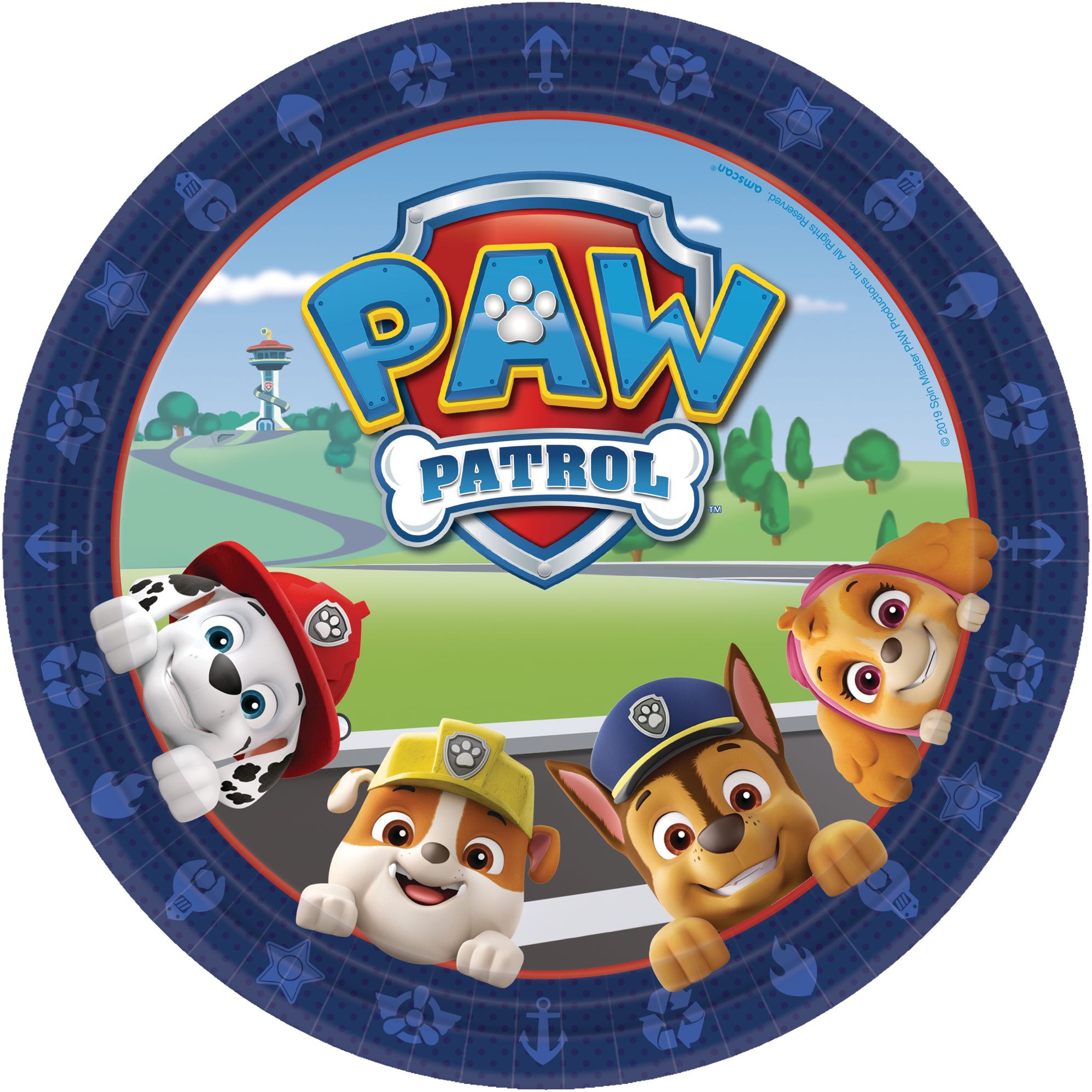 Nickelodeon PAW Patrol Round Paper Disposable Lunch Plates, Blue, 9-in, 8-pk, for Birthday Party Overhead_Flat