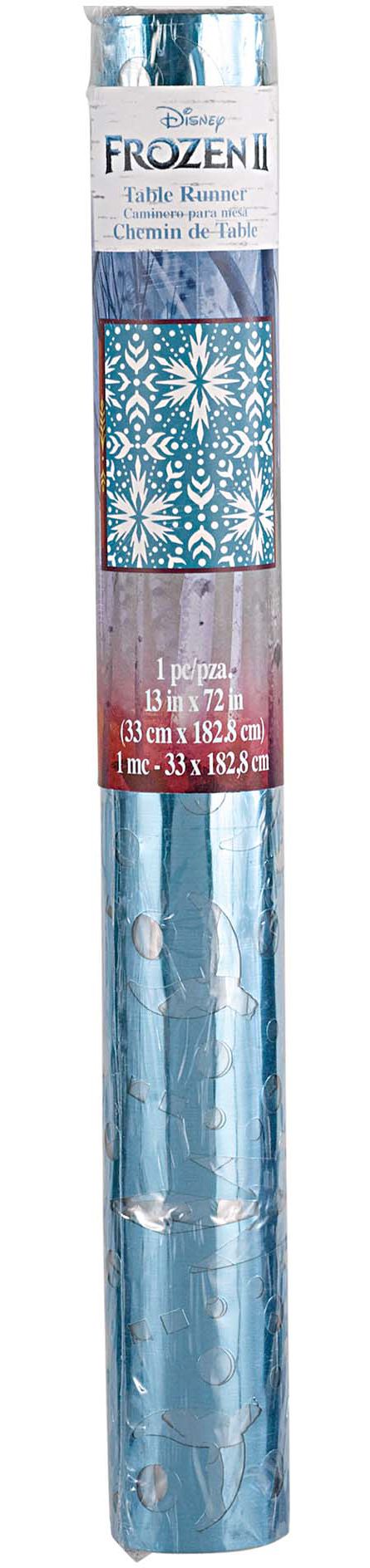 Disney Frozen Foil Disposable Table Runner Decoration, Blue, 13x72-in, for Birthday Party Front_Flat