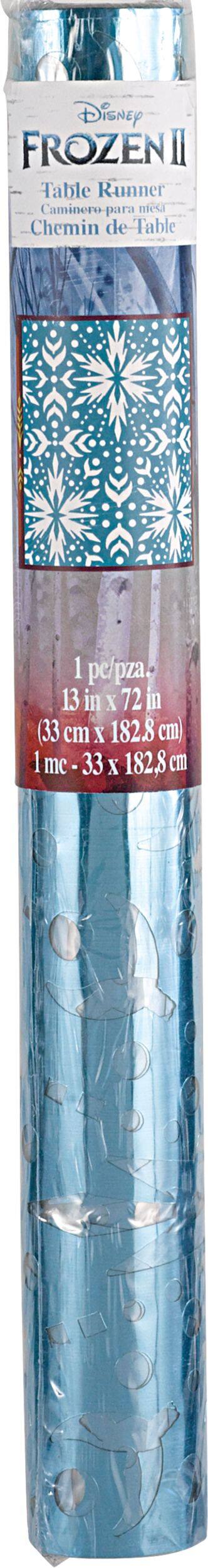 Disney Frozen Foil Disposable Table Runner Decoration, Blue, 13x72-in, for Birthday Party Front_Flat