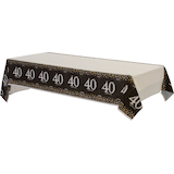 Sparkling Celebration "Happy Birthday 40" Rectangle Plastic Reusable Table Cover, Black/Silver/Gold, 54x102-in, for Milestone Birthday Front_Angled_Left