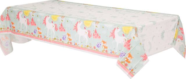 Unicorn Rectangle Plastic Reusable Table Cover, Green/Pink, 54x96-in, for Birthday Party Front_Angled_Left