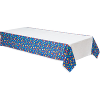 Blast Off Rectangle Plastic Reusable Table Cover, Blue/White, 54x96-in, for Birthday Party Front_Angled_Left