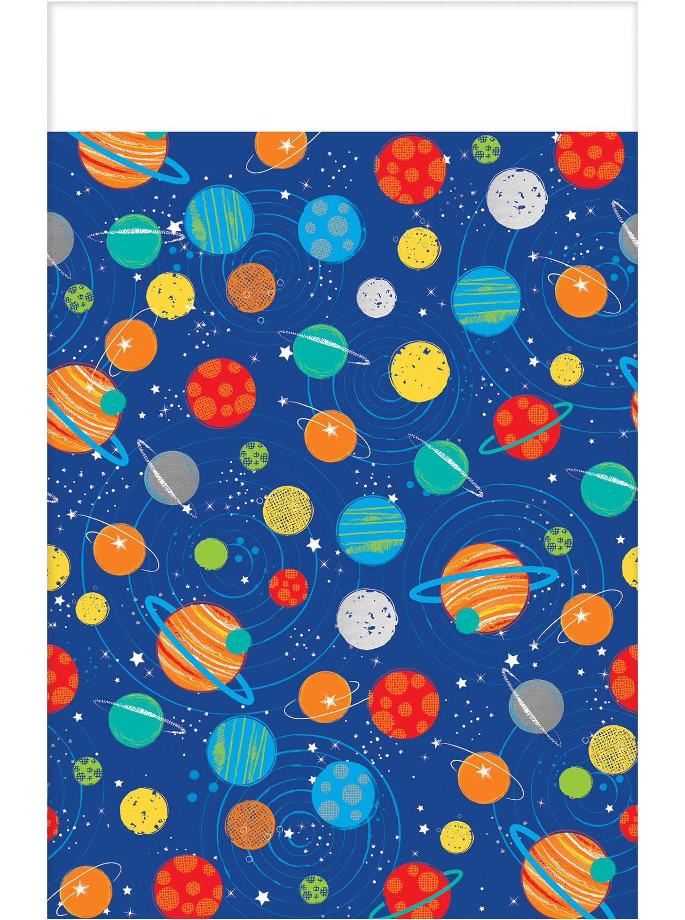 Nappe réutilisable en plastique, fusée, planètes et étoiles, 54 x 96 po Overhead_Flat