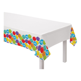 Balloon Birthday "Happy Birthday" Rectangle Plastic Reusable Table Cover, Multi-Coloured, 54x84-in, for Birthday Party Overhead_Plunge