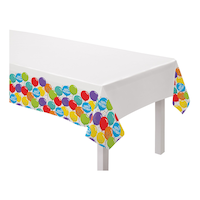 Balloon Birthday "Happy Birthday" Rectangle Plastic Reusable Table Cover, Multi-Coloured, 54x84-in, for Birthday Party Overhead_Plunge