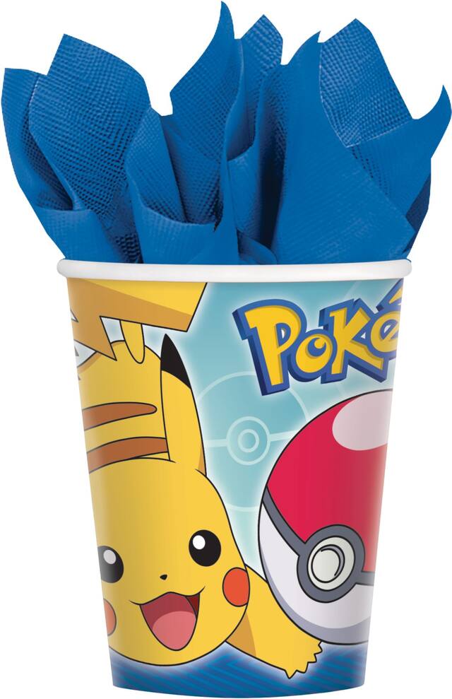 Nintendo Pokémon Pikachu Paper Disposable Cups, Blue/Yellow, 9-oz, 8-pk, for Birthday Party Front_Flat