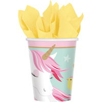 Unicorn Paper Disposable Cups, Blue/Pink, 9-oz, 8-pk, for Birthday Party Front_Elevated