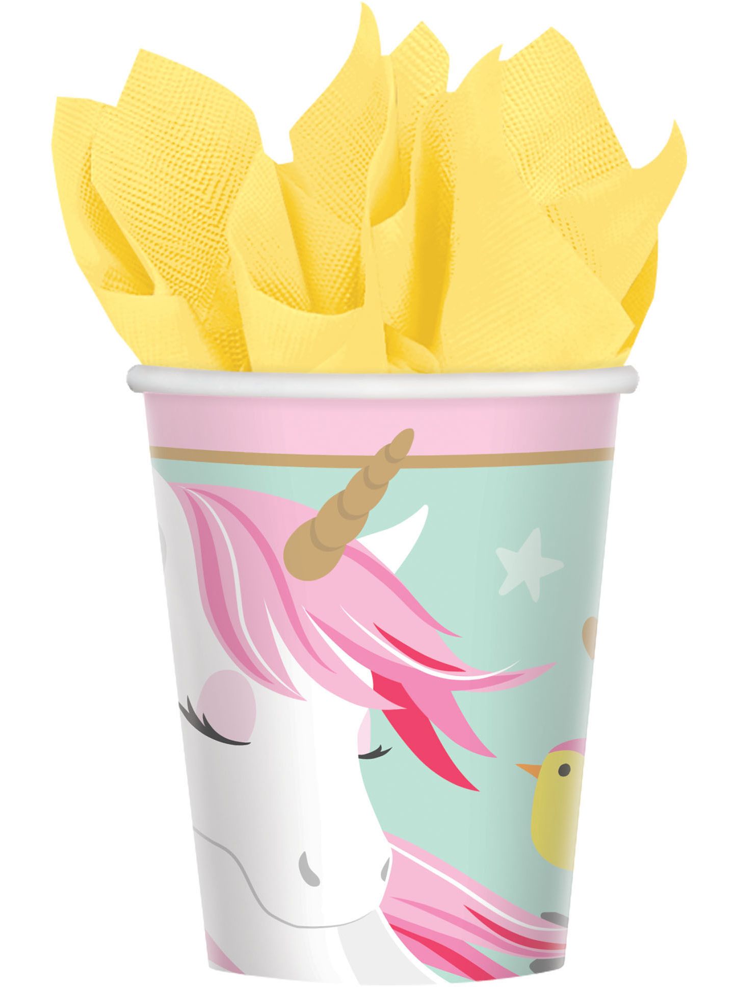 Unicorn Paper Disposable Cups, Blue/Pink, 9-oz, 8-pk, for Birthday Party Front_Flat