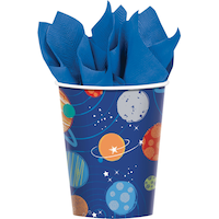 Blast Off Paper Disposable Cups, Blue, 9-oz, 8-pk, for Birthday Party Front_Flat